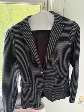 Tahari Navy and White Striped Blazer